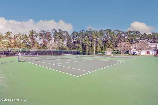 view of tennis court with fence