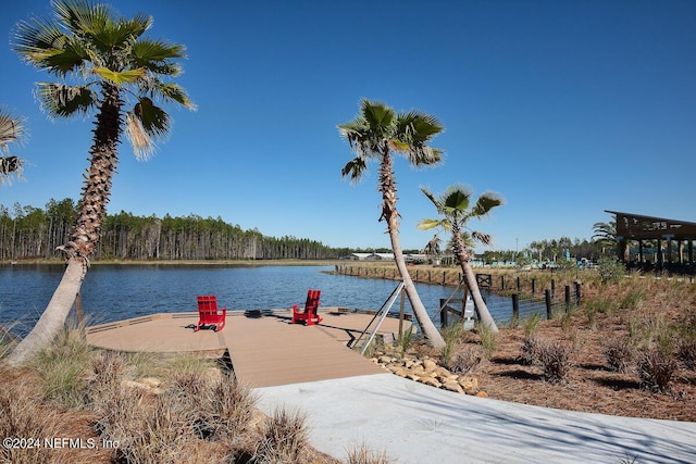 view of dock featuring a water view