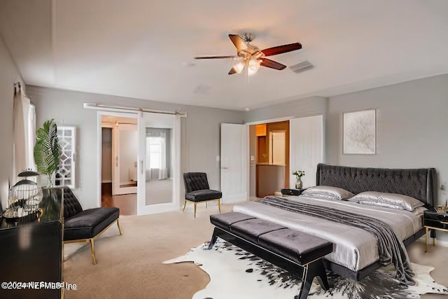 bedroom featuring carpet and ceiling fan