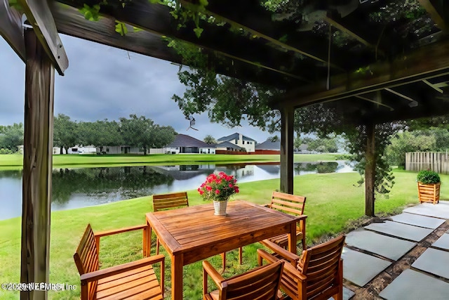 view of patio / terrace featuring a water view