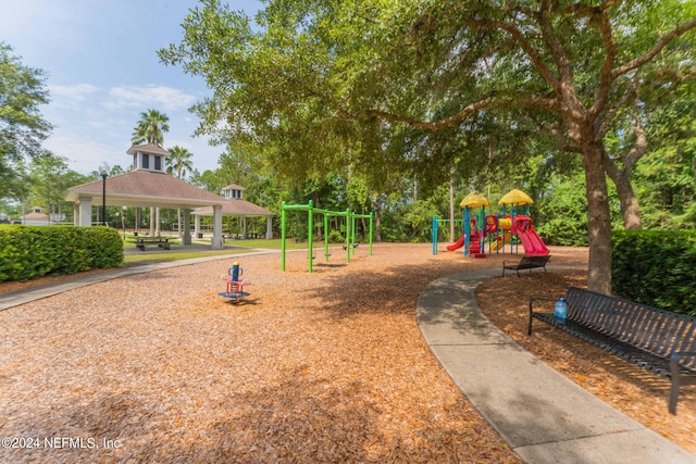 community play area with a gazebo