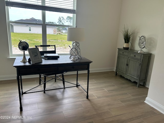 office area featuring light hardwood / wood-style floors