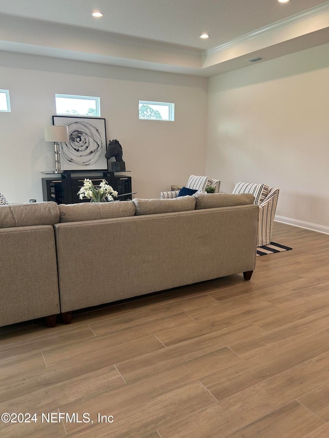 living room with light hardwood / wood-style floors