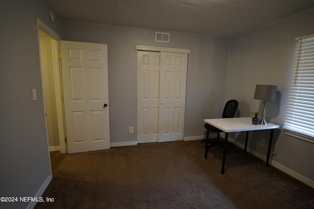 view of carpeted home office