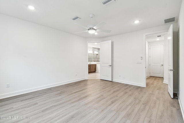 211 Rushing Dr, Saint Augustine, FL 32092 - unfurnished bedroom with light wood-type flooring, recessed lighting, ensuite bath, and ceiling fan