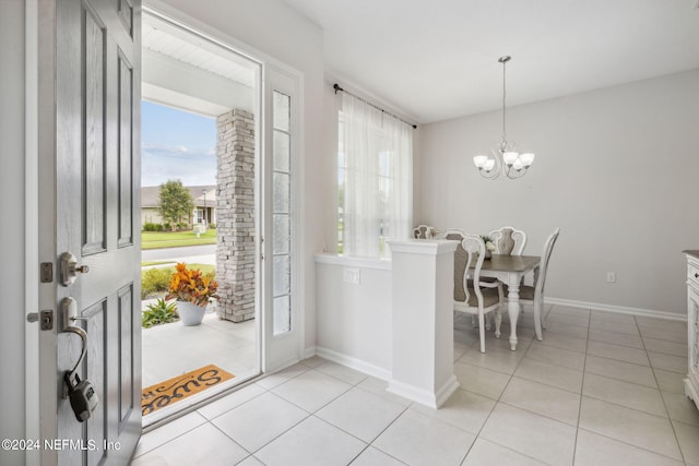 interior space featuring an inviting chandelier