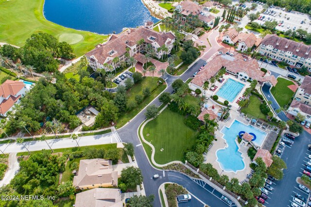 aerial view with a water view