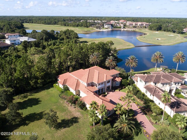 aerial view with a water view