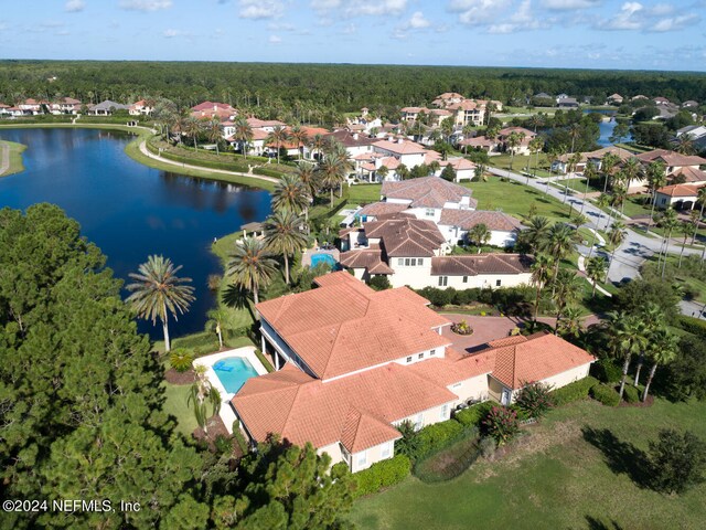 aerial view with a water view