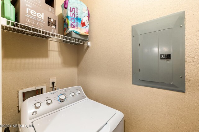 washroom with washer / dryer and electric panel