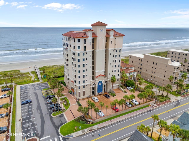 aerial view featuring a beach view and a water view