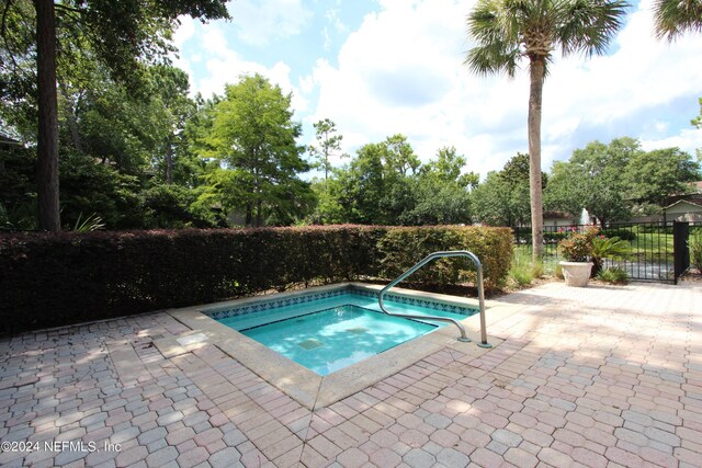 view of swimming pool with an in ground hot tub and a patio