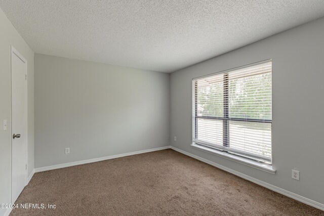 carpeted spare room featuring a textured ceiling