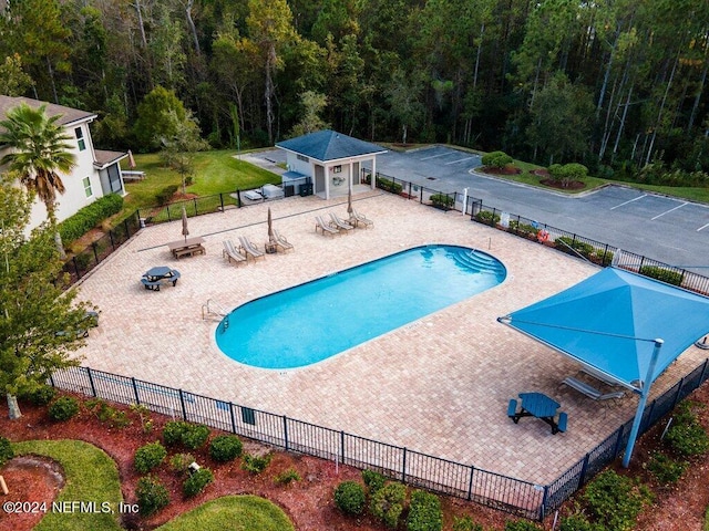 view of swimming pool featuring a patio area