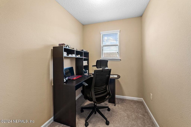 office featuring a textured ceiling and carpet floors