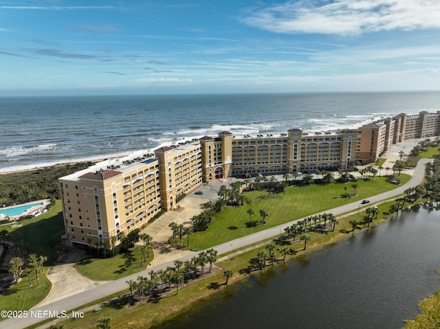 aerial view featuring a water view