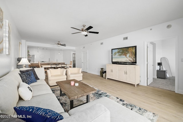 living room with light wood-type flooring