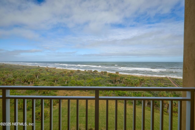 property view of water featuring a beach view