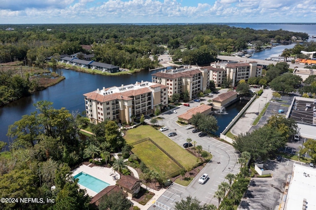 aerial view with a water view