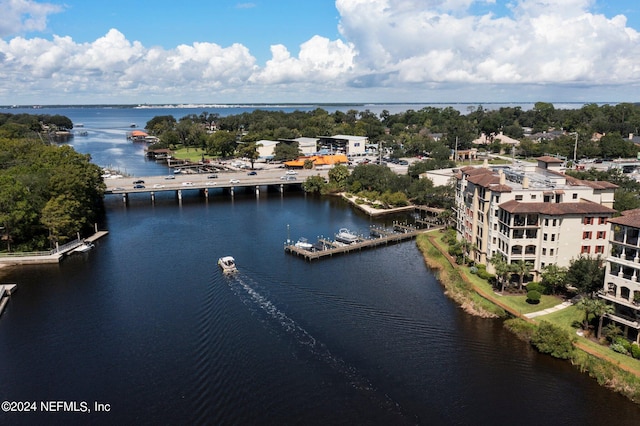 aerial view featuring a water view