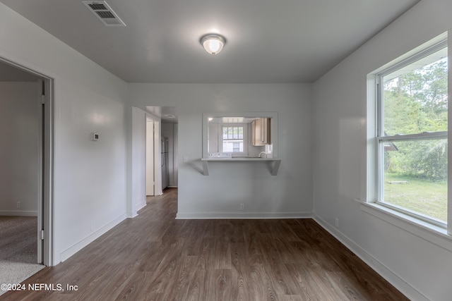 interior space with dark hardwood / wood-style floors