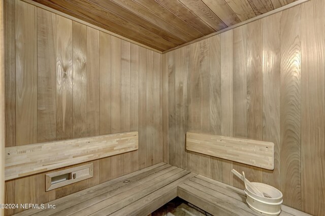 view of sauna / steam room featuring wood ceiling