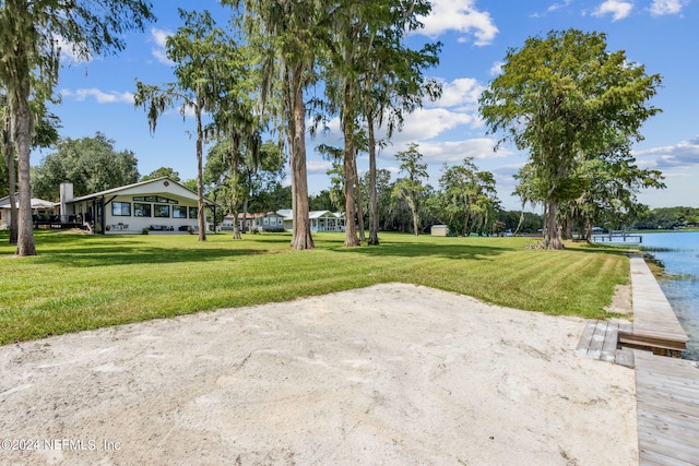 exterior space with a water view