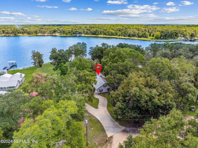 aerial view with a water view