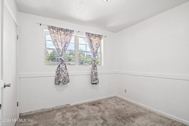 carpeted spare room with a textured ceiling and baseboards