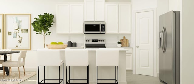 kitchen with appliances with stainless steel finishes and white cabinets