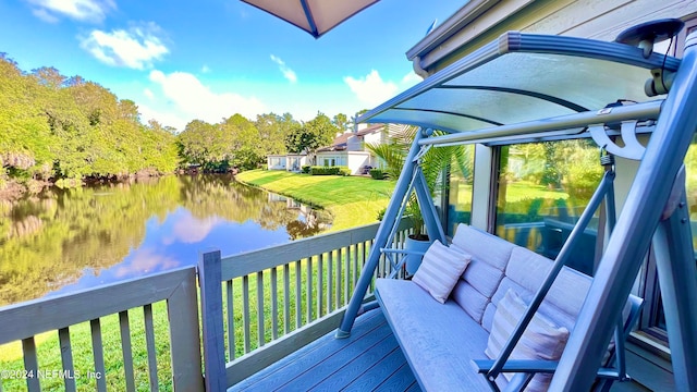 deck with a water view