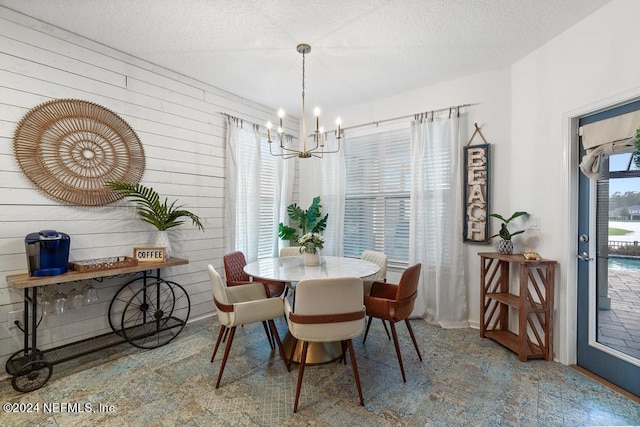 dining space featuring wooden walls and a healthy amount of sunlight