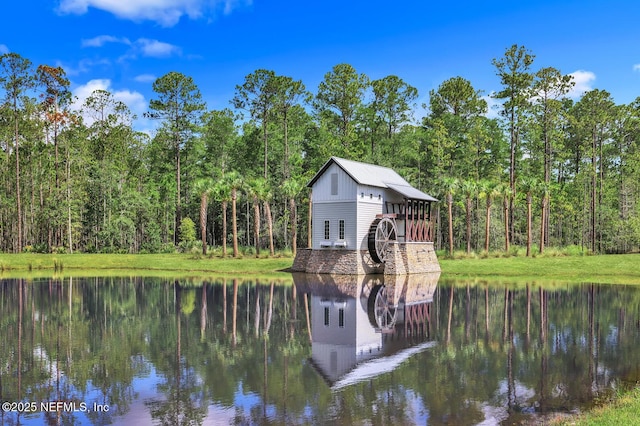 view of dock with a water view