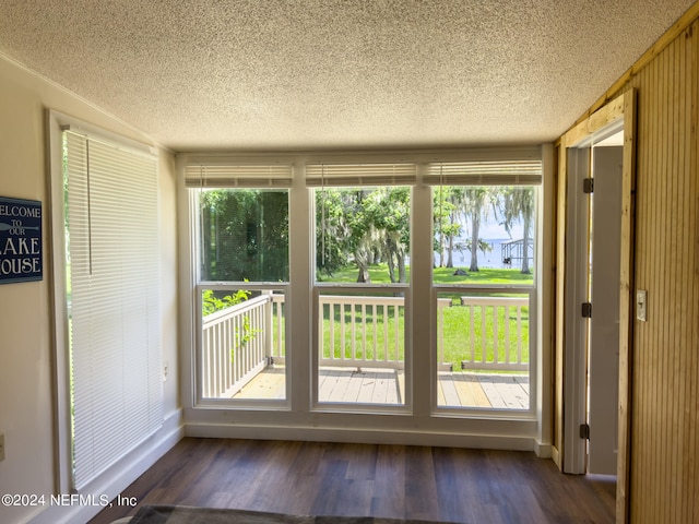 entryway featuring a textured ceiling, dark wood-type flooring, and a healthy amount of sunlight