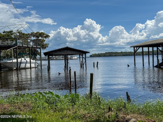 view of dock with a water view