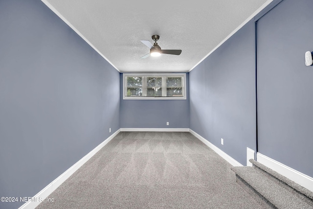 2916 Lippia Rd, Jacksonville, FL 32209 - spare room featuring crown molding, carpet flooring, a textured ceiling, baseboards, and ceiling fan