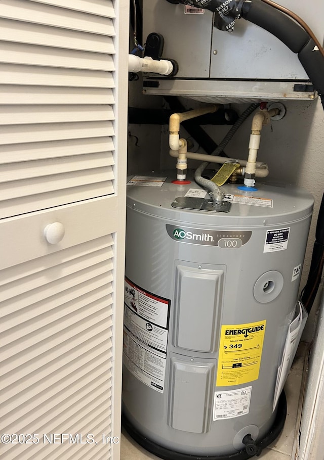 utility room featuring water heater