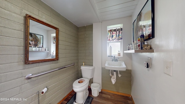 bathroom with hardwood / wood-style flooring, sink, and toilet