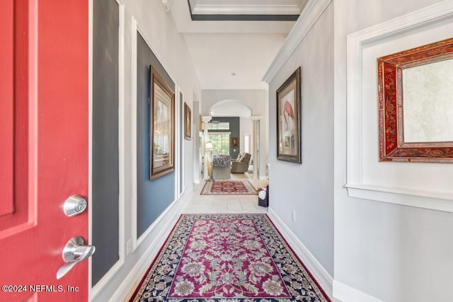 corridor with light tile patterned flooring