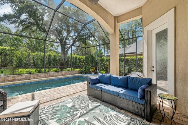 exterior space with a wealth of natural light and a swimming pool