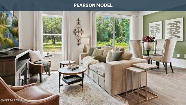 living room with light hardwood / wood-style floors