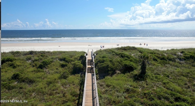 view of water feature with a beach view