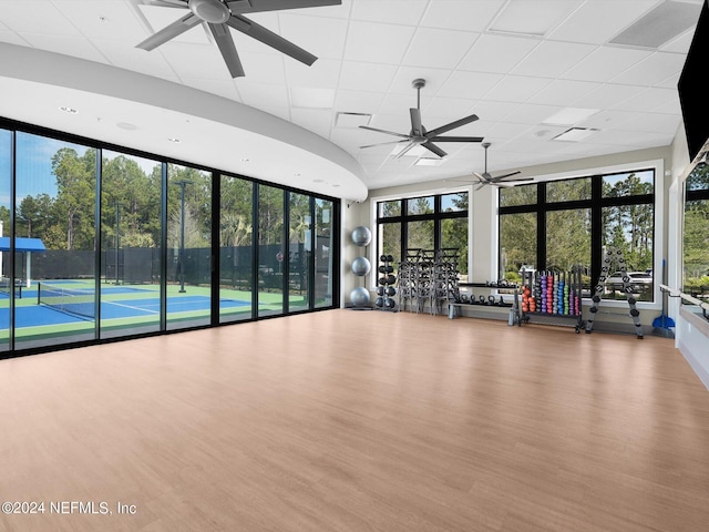 interior space featuring wood finished floors and a paneled ceiling