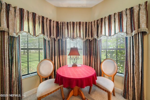 dining area with carpet flooring