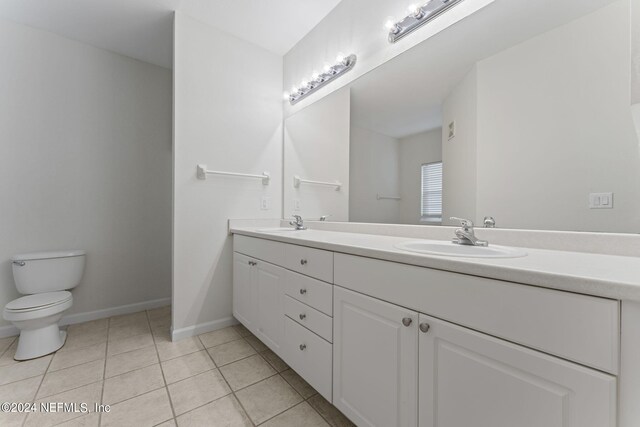 bathroom featuring tile patterned flooring, toilet, and vanity