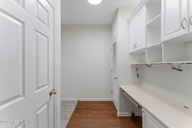 interior space with dark wood-type flooring