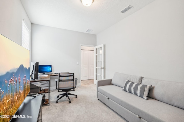 office space with light colored carpet