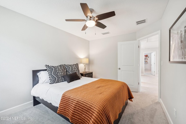 bedroom featuring carpet and ceiling fan