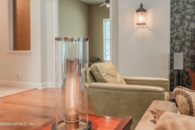 living room featuring ceiling fan