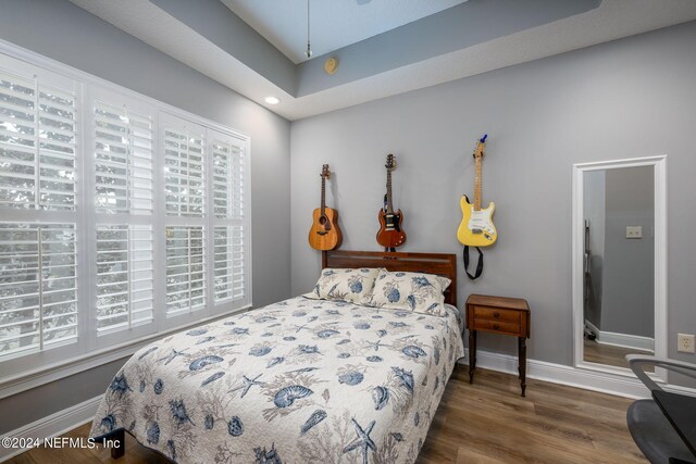 bedroom featuring dark hardwood / wood-style flooring